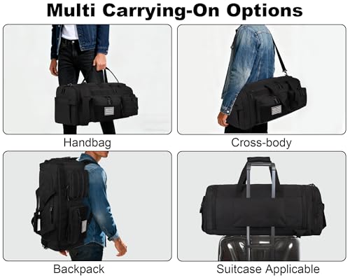 LHI 50L Tactical Duffle Bag for Men, 3-in-1 Gym Duffle and Backpack, Shoe Compartment, Laptop Sleeve and MOLLE, Carry-On Travel Weekender and Overnight Bag – Black - Image 4