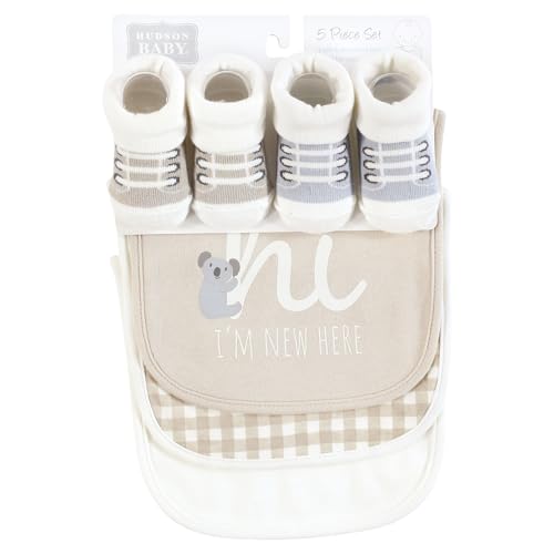 Image of Hudson Baby Cotton Bib and Sock Set, New Here, One Size