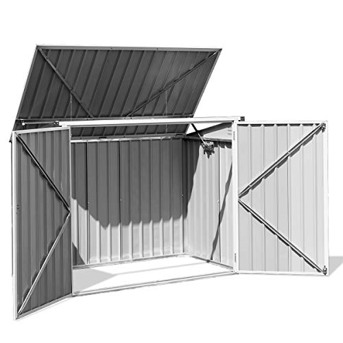Foto von GYMAX Garten Lagerschuppen aus Metall, Gartenbox 173 x 97 x 134 cm, Mülltonnenbox mit geräumigem Stauraum, Wetterbeständige Gerätebox mit Pultdach & abschließbaren Türen, Dunkelgrau