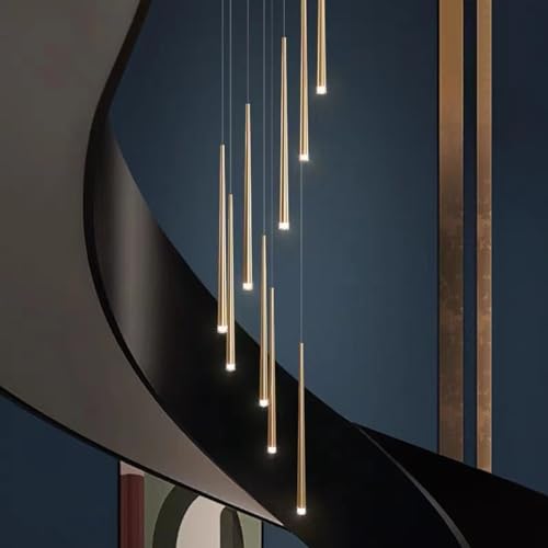 SkyPrimeMx Lámpara Colgante LED Moderna Minimalista Creativa con Escalera Larga para Sala de Estar de Edificio dúplex (tamaño: 16 Cabezas, Color: Dorado)