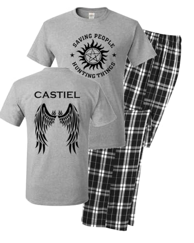 Studio 9Thirty3 Men's Castiel Saving People Hunting Things Pajama Set, Retro Gift for Men