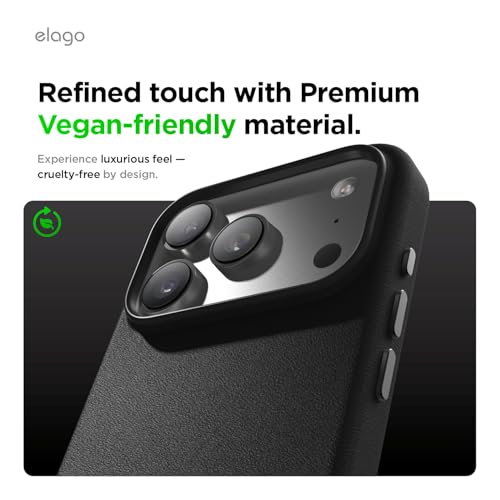 Image of elago Magnetic Leather Case Compatible with iPhone 17 Pro Max Case, All MagSafe Accessories, 6.9 inch - Built-in Magnets, Durable Vegan Leather, Shockproof, Water-Resistant (Black)