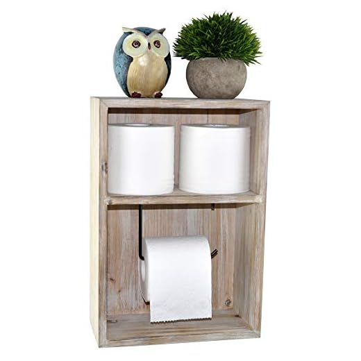 Spiretro Wall Mount Toilet Paper Holder, Decorative Tissue Paper Roll Dispenser Floating Shelf, Recessed Cubby Box Bracket Cabinet, Storage, Reserve, Organize for Bathroom, Rustic Torch Wood- Grey