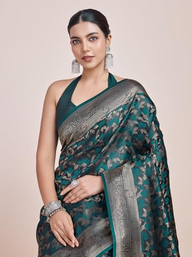Image of Monjolika Fashion Women's Banarasi Pure Kanjivaram Style Satin Silk Saree With Blouse Piece for Wedding