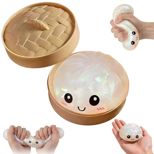 Dumplings Squishy, Glitter Dumpling Squishy Toy with Steamer Box, Anxiety Relief Fidget, Dumpling Jouet Sensoriel Balle, Mystery Dumplings Toy, Squishys Ravioli Jouet, pour Enfants et Adultes