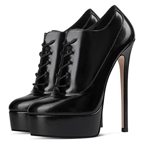 XYD Women Autumn Round Toe Platform Lace Up Ankle Stiletto High Heels Fashion Strappy Pumps Ladies Night Club Party Evening Prom Dress Shoes2