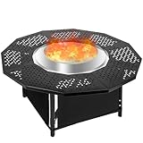 Outafurnia 48インチ ファイヤーピット サラウンドテーブルトップ ソロストーブ焚き火用 最大27.5インチの薪焚き火 ほとんどの薪焚き火台用 内側28.5インチ コーティングされた金属製屋外ファイヤーピットテーブル 360°安全バリア付き