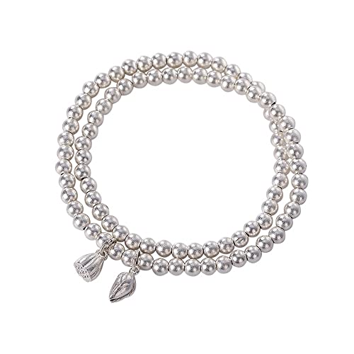 Mierty S999 Silver Bracelet, Retro Personality Lotus Flower Bracelet， Bead Strand Chain Bracelet for Women