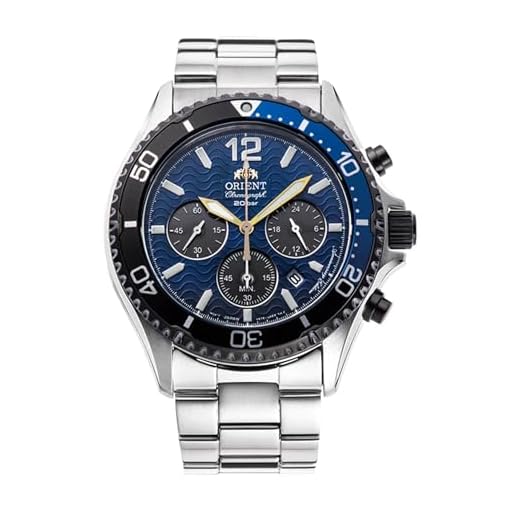 Relógio masculino Orient Mako Solar 20º aniversário pulseira de aço com mostrador azul RA-TX0208L10B, Azul, pulseira