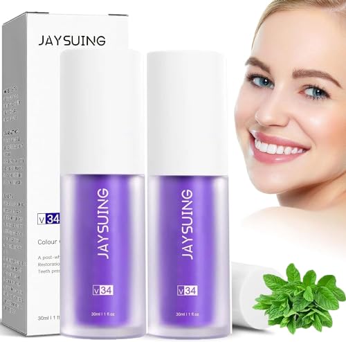 V34 Pasta de Dientes Morada,2PCS V34 Purple Blanqueador Dental,Dientes Pasta de Dientes Morada...