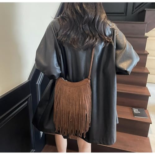 Women's Boho Fringe Faux Suede Tote Bag, Large Capacity Retro Tassel Hobo Shoulder Purse, Hippie Western Crossbody Purse4
