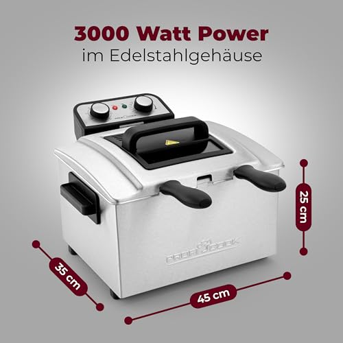 Foto von ProfiCook Doppel-Fritteuse | Fritteuse mit 2 kleinen & 1 großen Korb | Doppelfritteuse mit Kaltzonentechnik | Fryer mit 5L Kapazität und entnehmbaren Edelstahlbehälter | PC-FR 1038