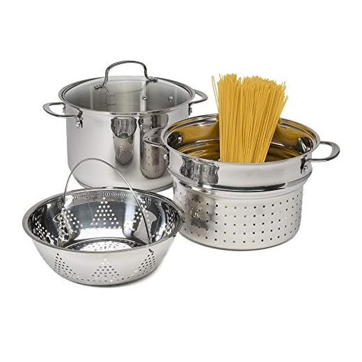 Goodful Stainless Steel 8 Quart Multi-Cooker Cookware Set, 4 Piece Pasta/Steamer