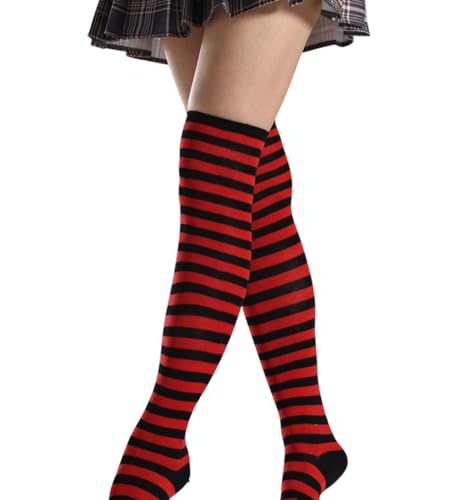 Image of Womens Thigh High Socks Athletic Stripe Cute Colorful Over the Knee High Sock Colorful Long Tube Sock