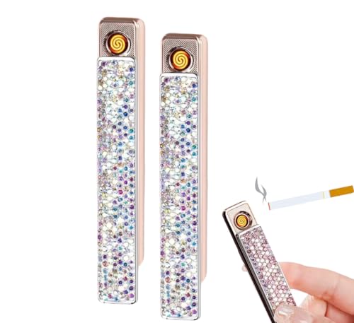 Encendedor USB Recargable Lujo Rhinestone 2-Pack Blanco miniatura 1