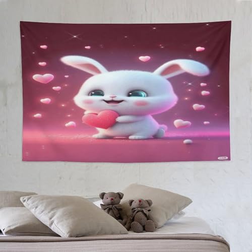 Tapisserie lapin mignon PAZZK 150x230cm | Grande décoration murale en tissu ultra doux pour salon