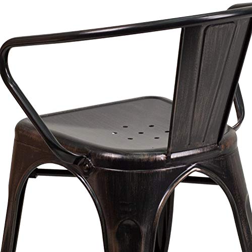 Emma + Oliver Commercial Grade Black-Gold Metal Indoor-Outdoor Chair With Arms #TOP5