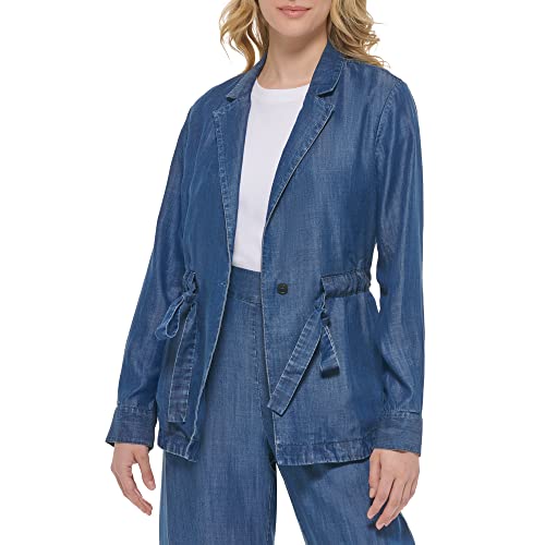 Calvin Klein Jaqueta feminina Petite Essential leve com cintura e punho (tamanhos regulares e grandes), Índigo, 2X