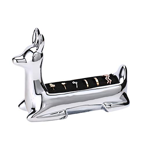 Urban Deco Ceramics Alpaca Jewelry Tray Ring Holder Jewelry Display Holder Ornament Engagement Wedding Rings Holder Stand for Friends Couples Lovers Valentine Mom Gift (Silver)