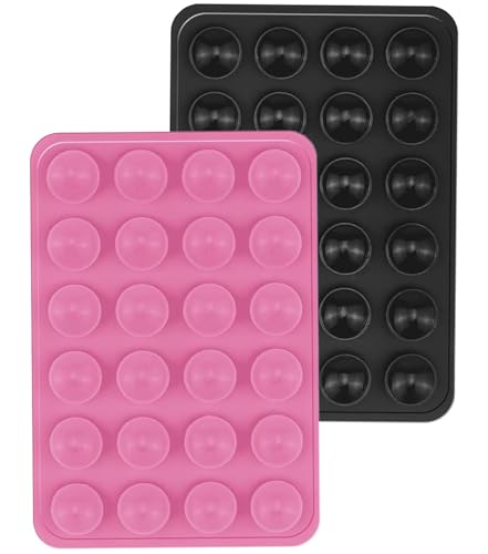 Image of CERLINK Suction Phone Case Grip for Mobile Phone, Silicone Adhesive Sticker 24 Cup Strong Gripper Compatible with Mirror,Marble,Glass (Pink,Black)