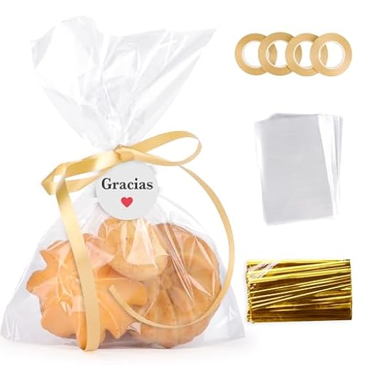 BETESSIN 100pcs Bolsa Celofán Transparente 10 * 15cm + 120pcs Pegatinas Gracias + 40m Cinta Dorada + 100pcs Lazo, Bolsita Detalle Chuches Dulce Galleta Bombones Caramelos para Navidad Cumpleaños | Ya disponible en tu tienda friki favorita! En mundofriki.es! BETESSIN 100pcs Bolsa Celofán Transparente 10 * 15cm + 120pcs Pegatinas Gracias + 40m Cinta Dorada + 100pcs Lazo, Bolsita Detalle Chuches Dulce Galleta Bombones Caramelos para Navidad Cumpleaños | Ya disponible en tu tienda friki favorita! En mundofriki.es!