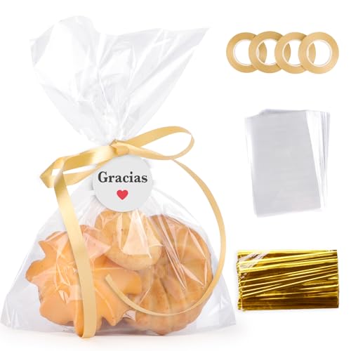 BETESSIN 100pcs Bolsa Celofán Transparente 10 * 15cm + 120pcs