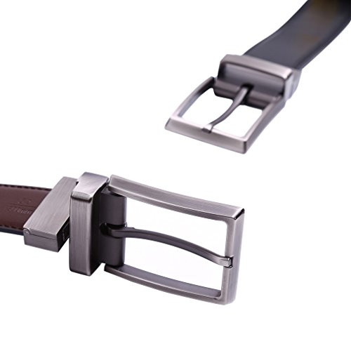 Image of beltox fine Men's Dress Belt Leather Reversible 1.25 inch Wide Rotated Buckle Gift Box