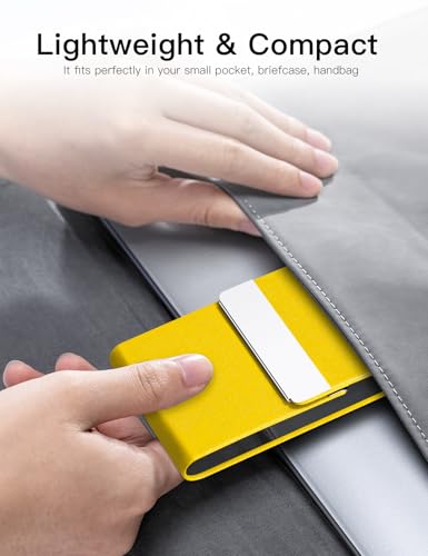 Image of Padike Professional Business Card Holder PU Leather Business Card Case Name Card Holder Slim Metal Pocket Card Holder with Magnetic Shut (Y-Yellow)