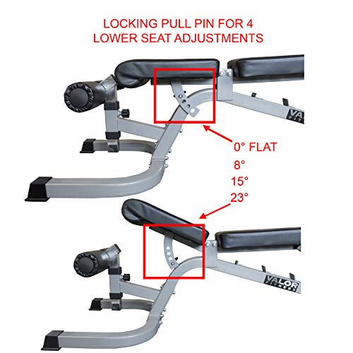 Valor Fitness DD Adjustable Flat, Incline, Decline Bench with Leg Support - 7 Position Back Pad, 4 Position Seat Pad, DD-4 Adjustable Bench