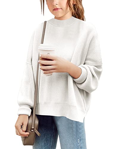 Batermoon Girls' Pullover Sweaters Long Sleeve Drop Shoulder Side Split Knit Tunic Tops 7-14 Years