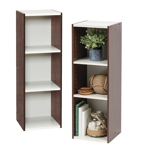 Iris Ohyama Estantería Espacio Ahorrador de 3 Niveles Ancho, Juego de 2, Marrón Ajustable, Multiuso, Modular, para Sala, Oficina, Habitación, Organizadora, Librería, Montaje Fácil, UB-9030