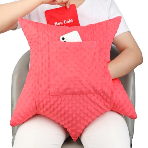 Star Shape Hysterectomy Pillow for Abdominal Surgery with 2 Pockets Hysterectomy Pillows Must Have Recovery Gift Post Surgical Stomach Tummy Tuck Belly Cushion Minky Dot Red