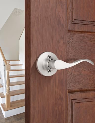 Image of Mengico 4 Set Door Handles Interior,Satin Nickel Door Lever Lock, Interior Dummy Door Handles (Right & Left)