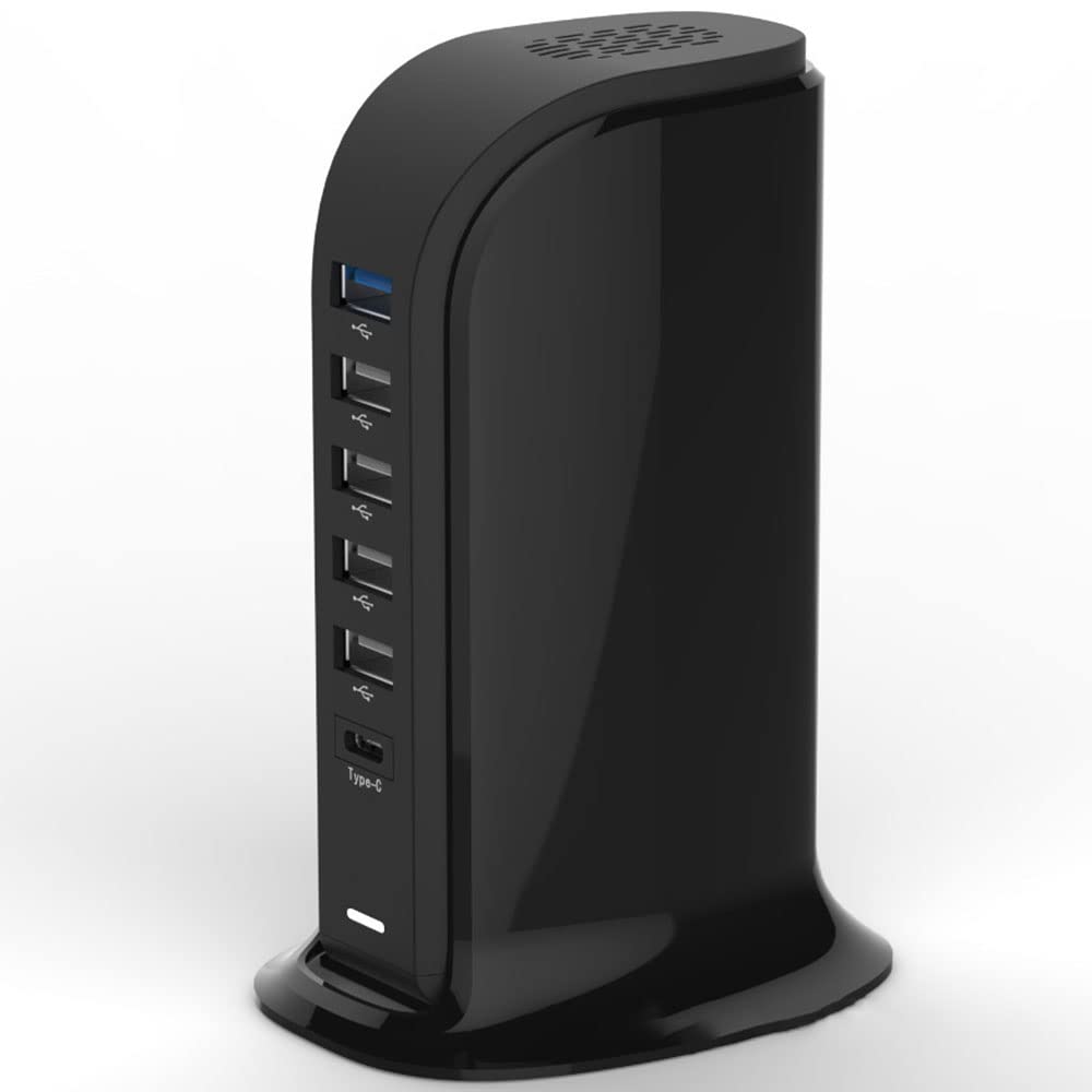 Charger Block 6 in 1, 40W USB C Charger 3A, Charging Hub with 5 USB Ports(Shared 6A) for Multiple Electronics, USB Charging Station Multiports, Universal Desktop Phone Charger Travel Ready, Black