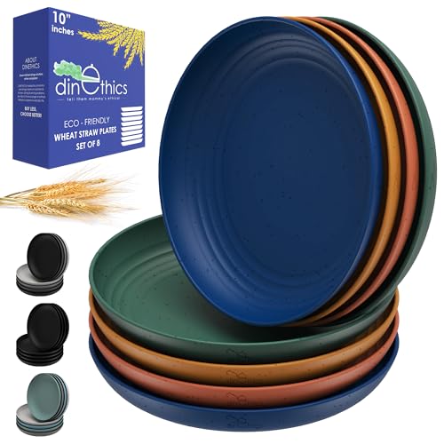 DINETHICS Wheat Straw Plates (Set of 8) - Unbreakable Black Plates are Microwavable Plates & Dishwasher Safe - Platos de Cocina - Camp Plates, RV Plates (Dark Multi, 10 Inch) DINETHICS Wheat Straw Plates (Set of 8) - Unbreakable Black Plates are Microwavable Plates & Dishwasher Safe - Platos de Cocina - Camp Plates, RV Plates (Dark Multi, 10 Inch)