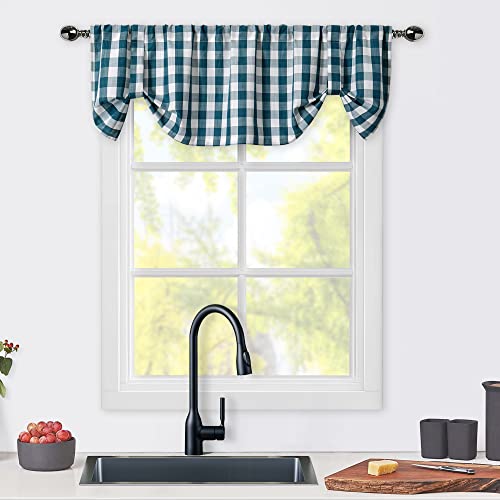 Zjdecor Navy And White Buffalo Plaid Tie Up Valance Curtains, Buffalo Check Gingham Farmhouse Adjustable Tie-Up Shades Window Treatment Kitchen Curtains For Cafe Bathroom Windows, 56 X 18, Navy #TOP6