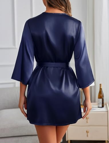 Image of Avidlove Women's Kimono Robe Short Satin Pure Short Silky Robes