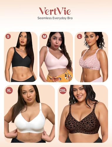 Vertvie Jelly Bra No Underwire Seamless Push Up Full Coverage, Leo-PNK, XL - image 6