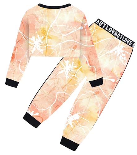 Image of Betusline Girls 2 Piece Outfits Girls Cropped Sweatsuit Pants Outfit Clothes Set, 4T-14 Years