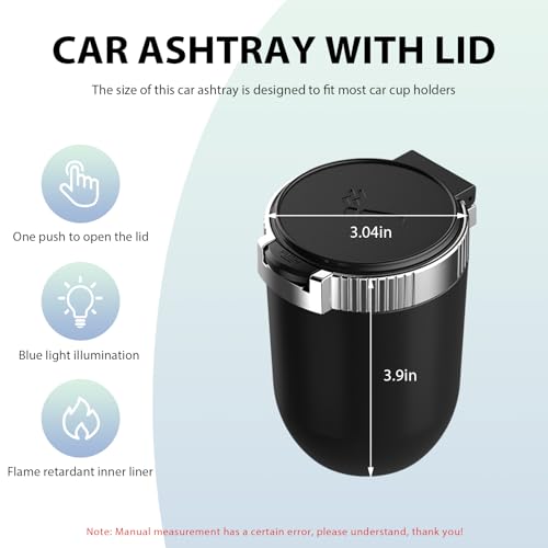 Image of Car Ashtray with Lid, Detachable Smokeless Auto Cup Holder Ashtray with LED Blue Light, Stainless Steel Ash Tray Portable Mini Vehicle Trash Can for Car Home Outdoor (Silver)