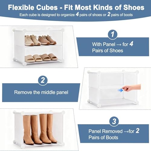 Image of DUMOS 6-Tier Shoe Storage Cabinet with Door, Stackable, 24 Pairs, White | Dust-proof door with airflow holes, fits closets, entryways, hallways & bedrooms, waterproof PP panels, side hooks included
