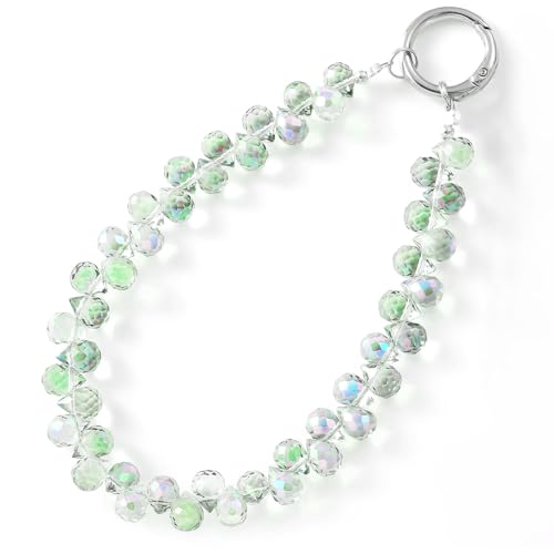 Image of TENOC Beaded Phone Wrist Strap, Green | Cellphone Lanyard Chain, Sparkling Wristlet Bracelet, For Women