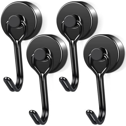 swihorab Lot de 4 crochets magnétiques en néodyme pour accrocher, aimants pivotants avec crochets très résistants, noirs pour croisière, cuisine, camping 20 mm