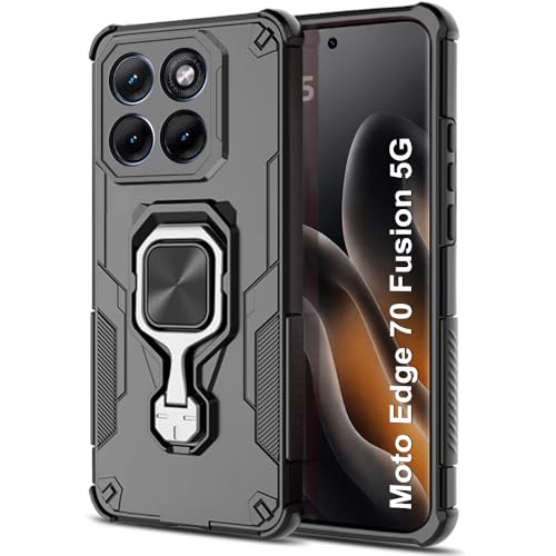 Image of TheGiftKart Tough Armor Bumper Back Case Cover for Motorola Moto Edge 70 Fusion 5G | Ring Holder & Kickstand in-Built | 360 Degree Protection Back Case Cover for Moto Edge 70 Fusion (PC & TPU, Black)