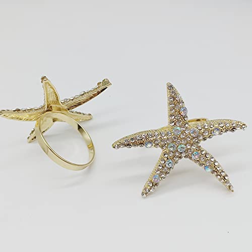 Joyindecor Crystal Starfish Napkin Rings - Set Of 6 Rhinestone Ocean Coastal Nautical Napkin Ring Holders For Wedding Party, Beach Theme Dining Table Decoration Accessories #TOP2