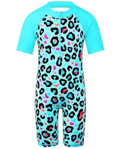 Image of TFJH E Short Sleeve Girls Swimsuits UV 50+ One Pieces Zipper 2-14Y | From beach vacations and pool parties to cruises and water parks, this colorful floral swimsuit is her summer favorite