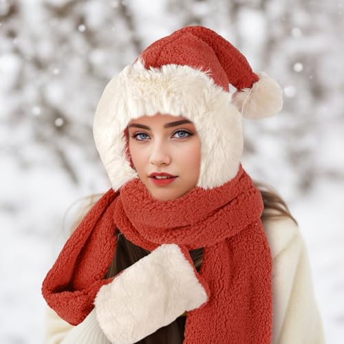 GERINLY Solid Color Hooded Scarf Hat with Mitten Pockets 3