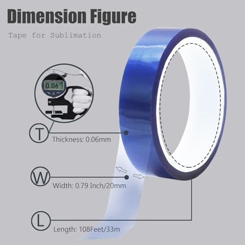 Image of 4 Rolls Heat Tape for Sublimation, Heat Resistant Tape for Heat Transfer Sublimation Press, 20mm x 33m(108ft) No Residue Heat Transfer Tape (Clear)