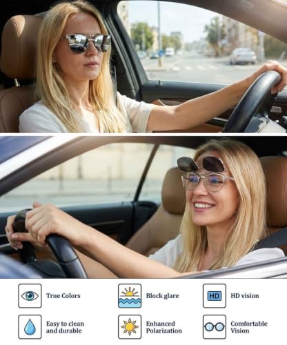 Image of Polarized Clip on Sunglasses over Prescription Glasses Anti-Glare UV Protection Cat Eye Flip up Clip-on Eyeglasses