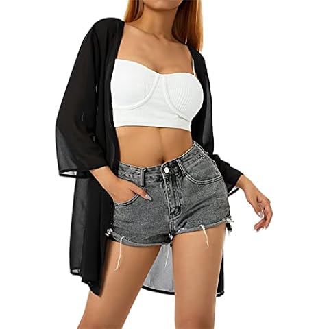 HZPHQY Women's Sheer Chiffon Jacket, Casual Cover Up Tops Lightweight Beach Cardigans Blouse Shawl (Black, XXL) Cover